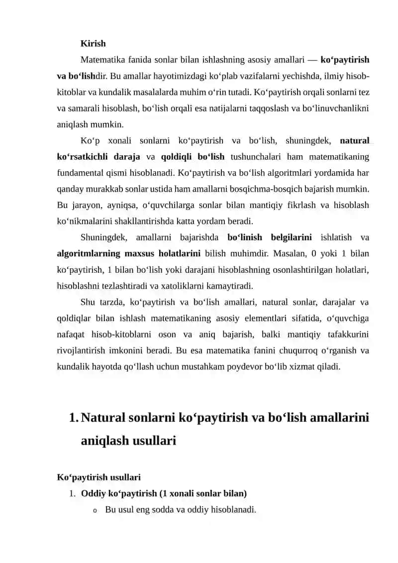 Natural sonlarni ko’patirish va bo’lish amallarini aniqlash usullari 2