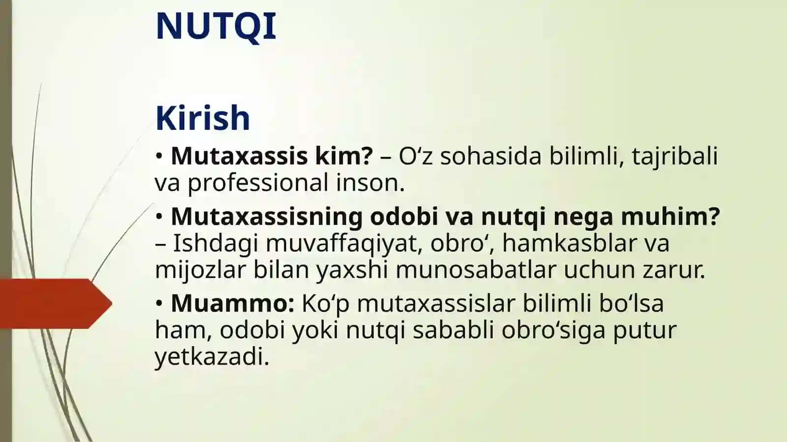 Mutaxassisning odobi va nutqi 2