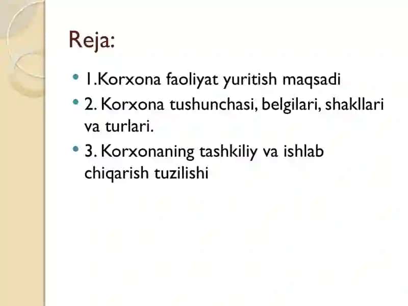 Korxona mustaqil xo’jalik yurituvchi subyekti 2