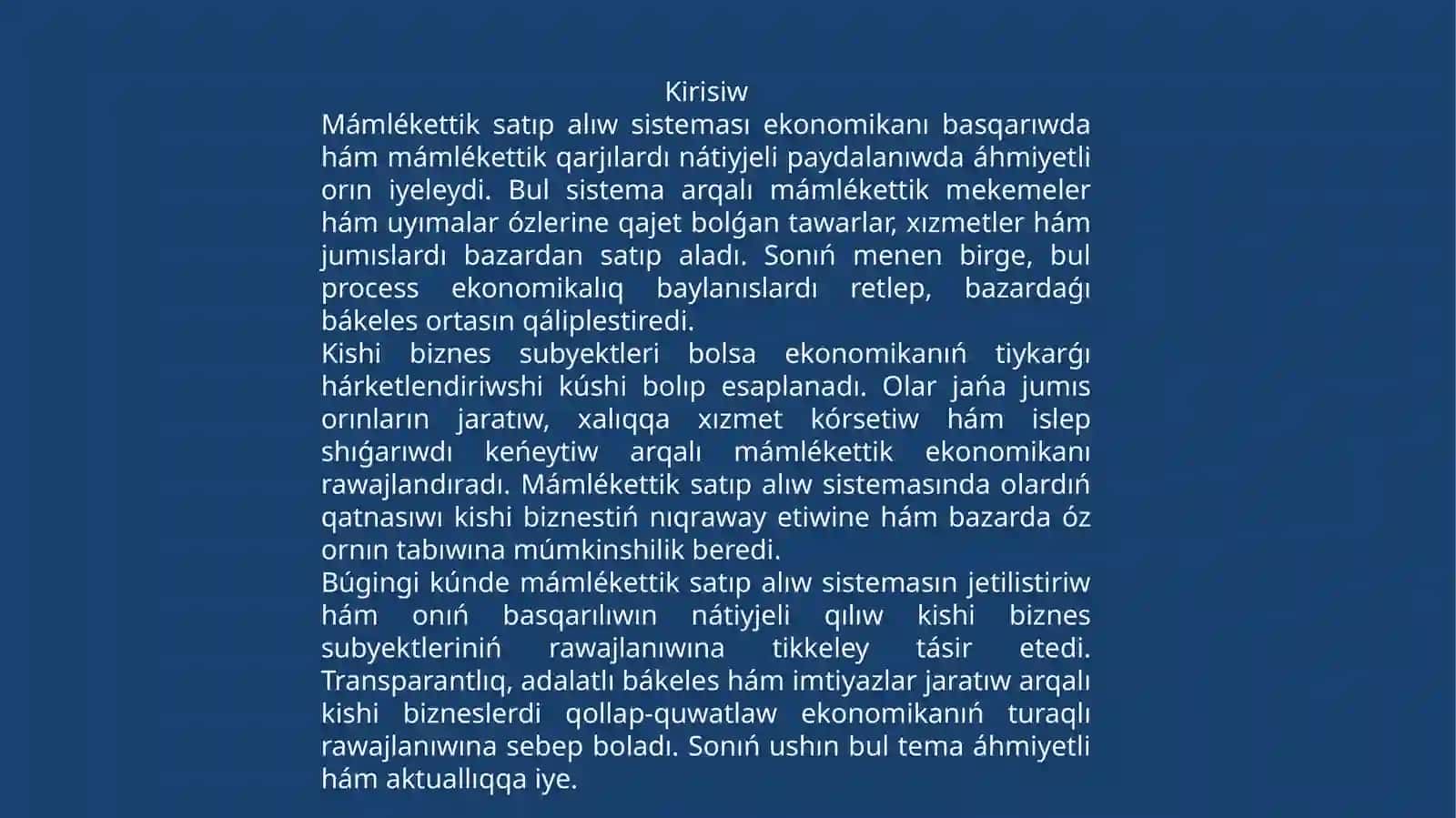 Mámlékettik satıp alıw sistemasın basqarıw arqalı kishi biznes subyektleriniń rawajlanıwına tásir etiw 2