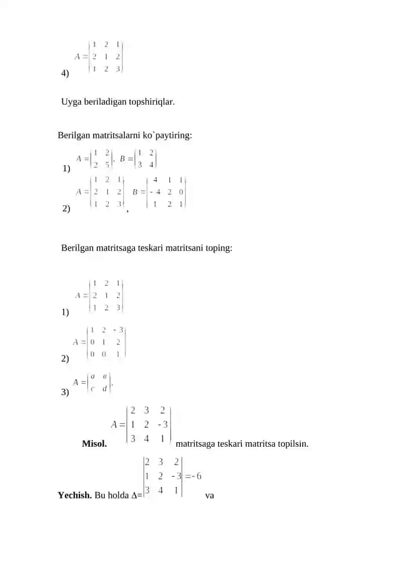 Matritsalar ustida amallar 2