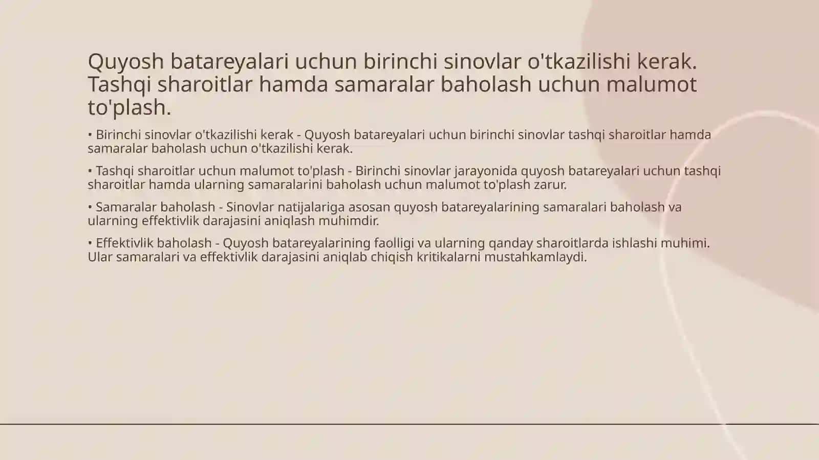 Birinchi sinovlar quyosh batareyalari uchun 2