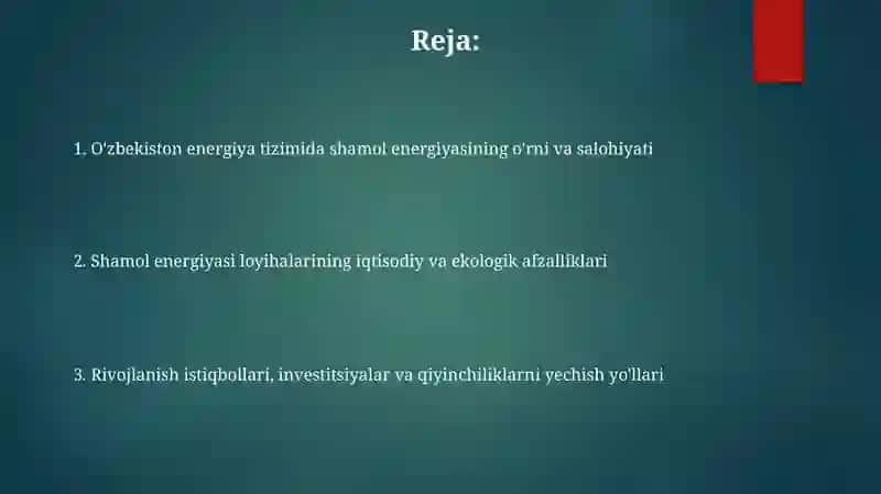 ShamolenergetikasiningOʻzbekistonenergotizimidagiaxamiyati 2