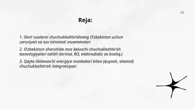 O’zbekiston sharoitida sho’r suvlarni chuchuklashtirish g’oyasini ishlab chiqish 2
