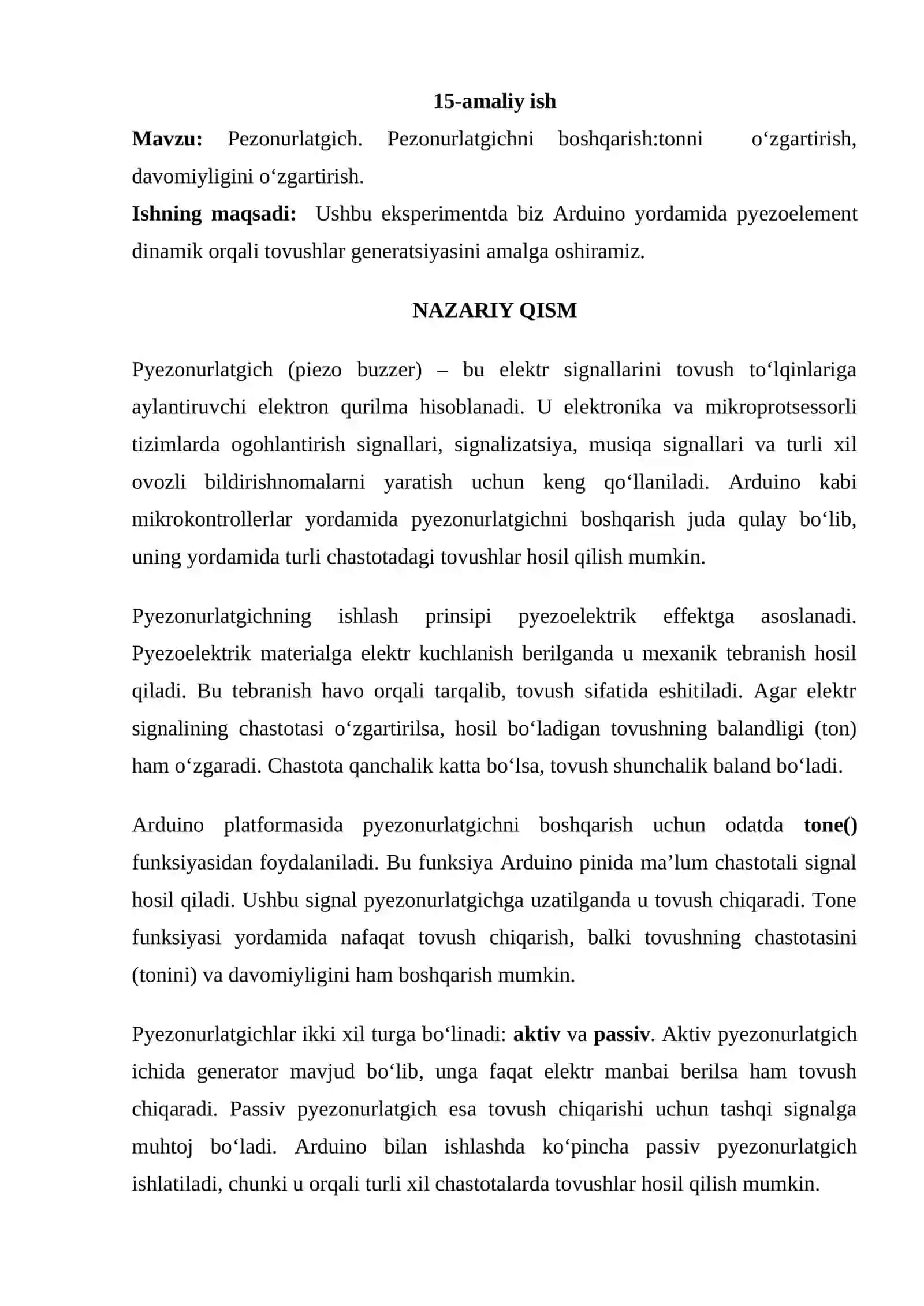 Pezonurlatgich. Pezonurlatgichni boshqarish:tonni o‘zgartirish, davomiyligini o‘zgartirish 2