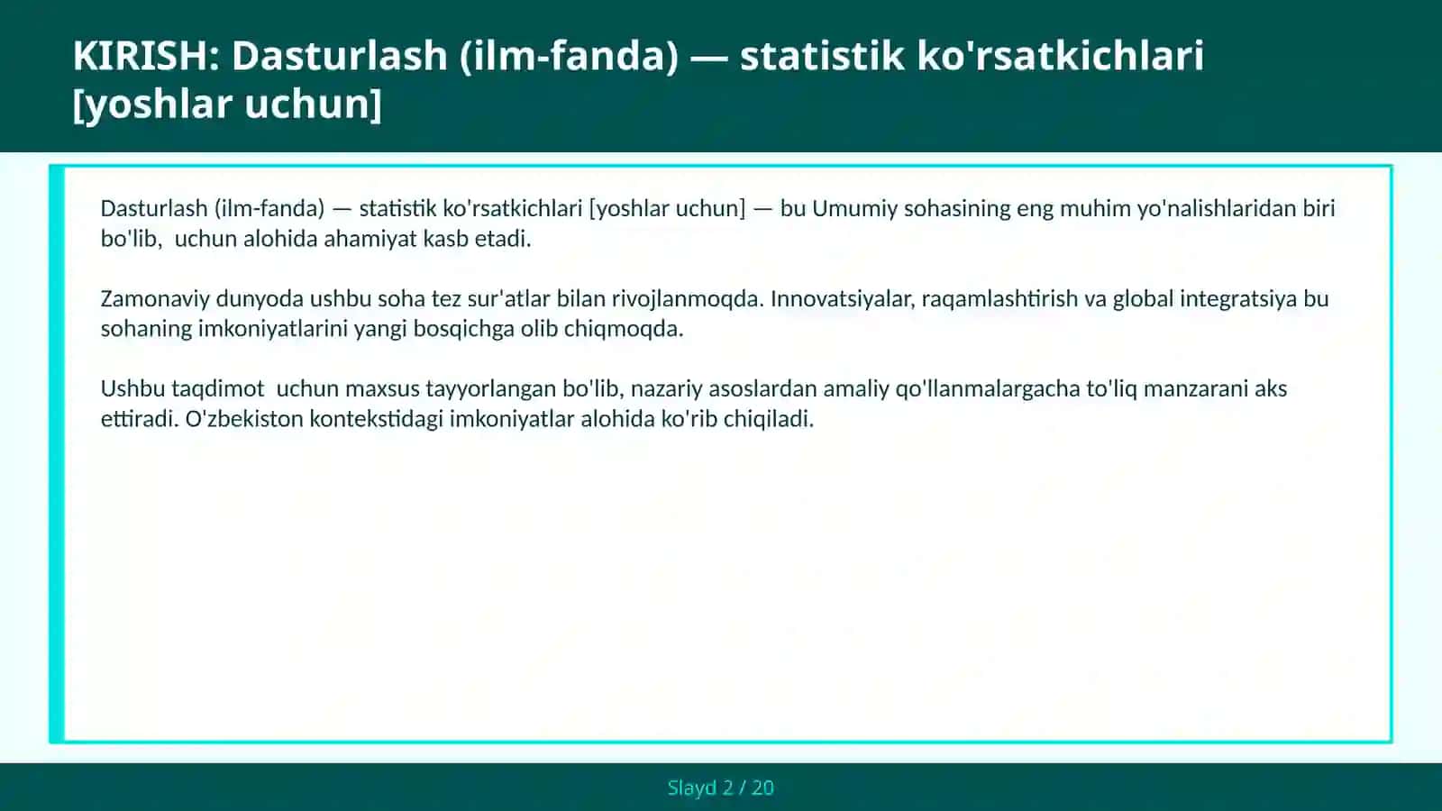 Dasturlash (ilm-fanda) — statistik ko'rsatkichlari [yoshlar uchun] 2