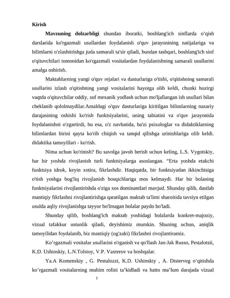 O‘QISH DARSLARIDA KO‘RGAZMALI VOSITALARDAN FOYDALANISH 2