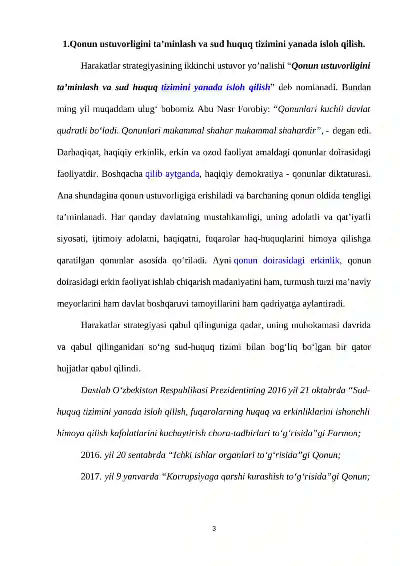 O'ZBEKISTON RESPUBLIKASIDA SUD - HUQUQ ISLOHOTLARINIING O'ZIGA XOS BELGILARI VA KONSTITUTSIYAVIY SUD ISHINI TAKOMILLASHTIRISH MASALALARI 2