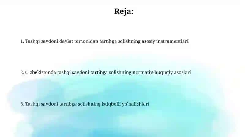 Tashqi savdoni davlat tomonidan tartibga solishning asosiy tamoyillari 2