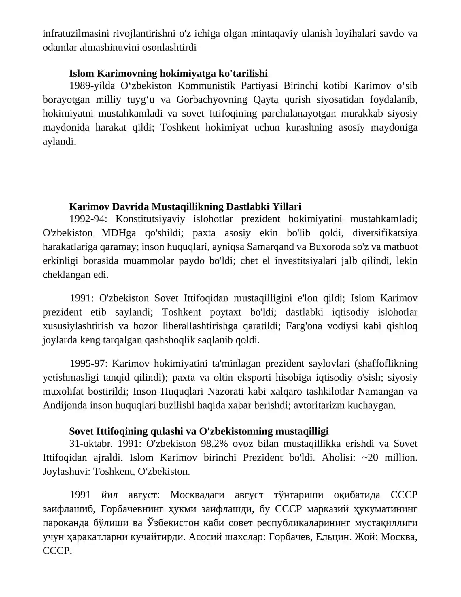 Oʻzbekistoning eng yangi tarixi oʻquv fanining pridmeti:mavzusidan 20 xronolgogik lugʻat 2