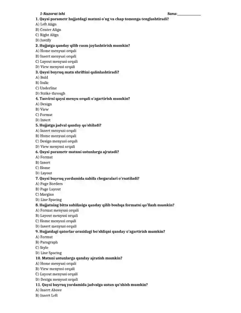 7-sinf informatika test yillik 2