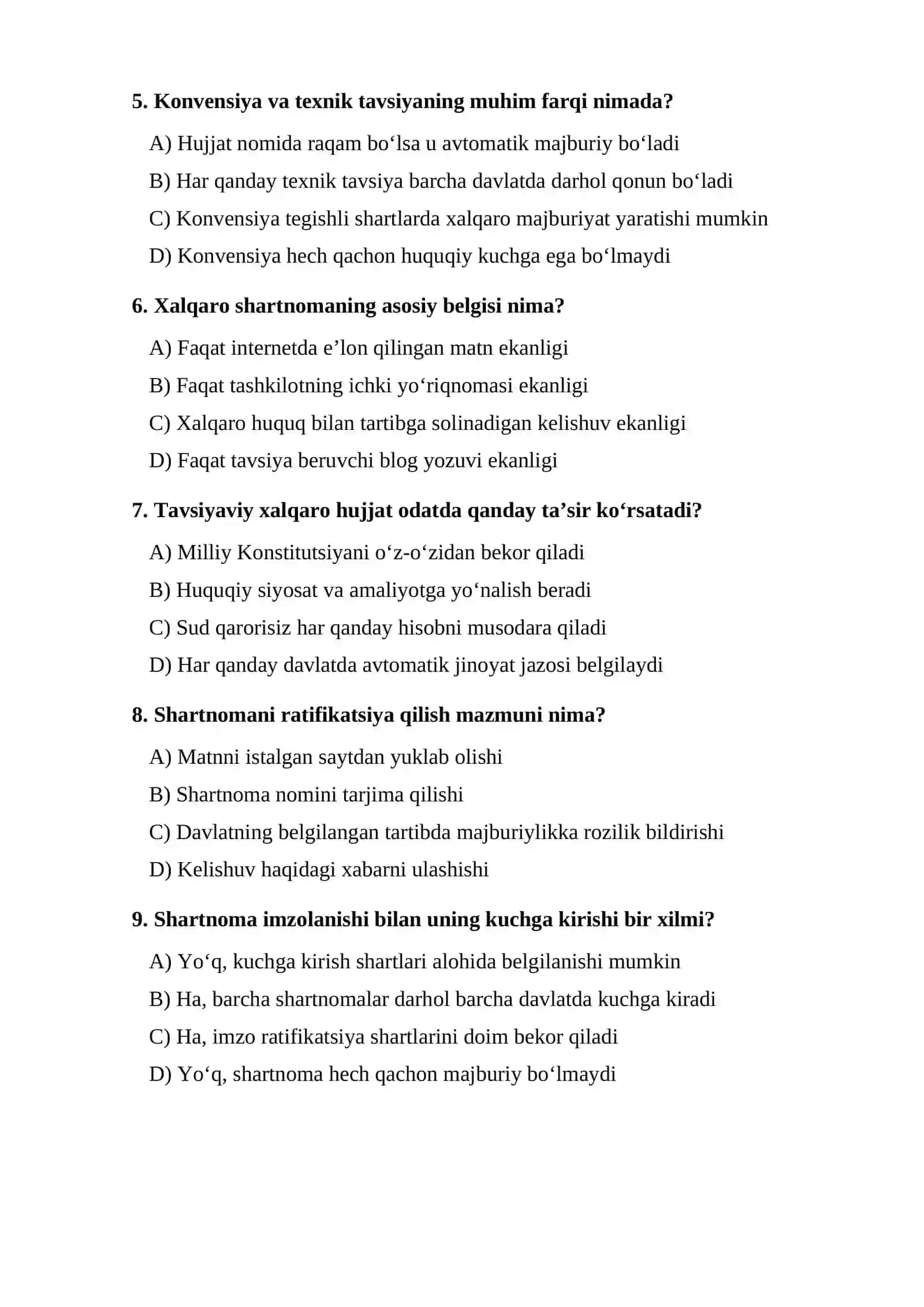 Kiber huquq munosabatlarini tartibga soluvchi xalqaro hujjatlar va ularning turlari — TEST.docx 2