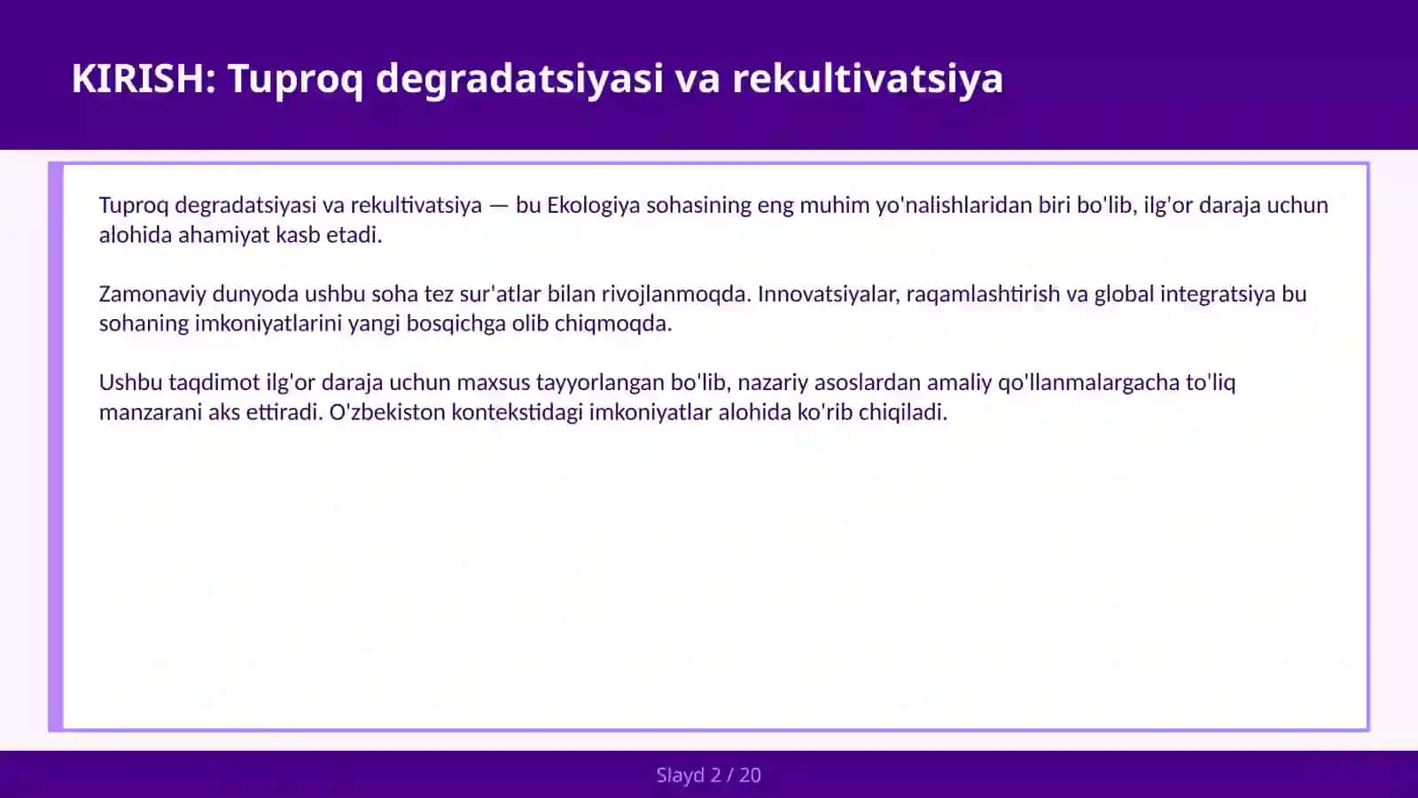 Tuproq degradatsiyasi va rekultivatsiya 2