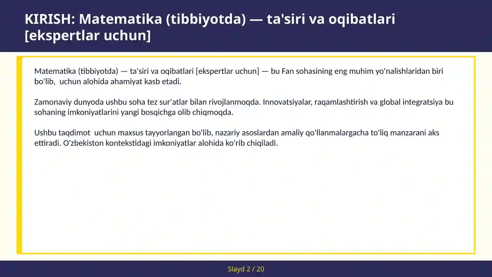 Matematika (Tibbiyotda) — Ta'siri va Oqibatlari [Ekspertlar Uchun] 2