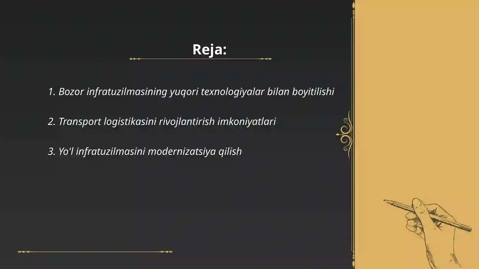 Bozor infratuzilmasini rivojlantirish ish va iqtisodiyotni modernizatsiya qilish haqida xulosa 2