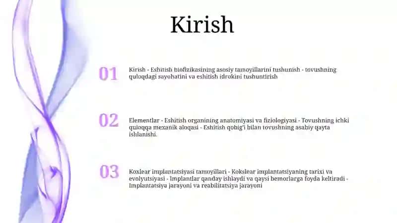 Eshitish Biofizikasi Elementlari. Koxlear Implantatsiya Asoslari 2