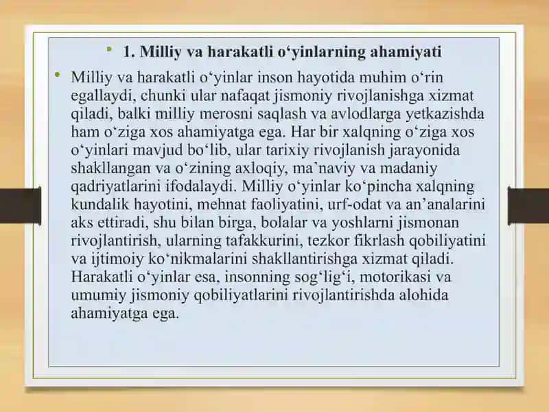 Milliy va harakatli o‘yinlarni baholash va monitoring qilish metodikasi 2