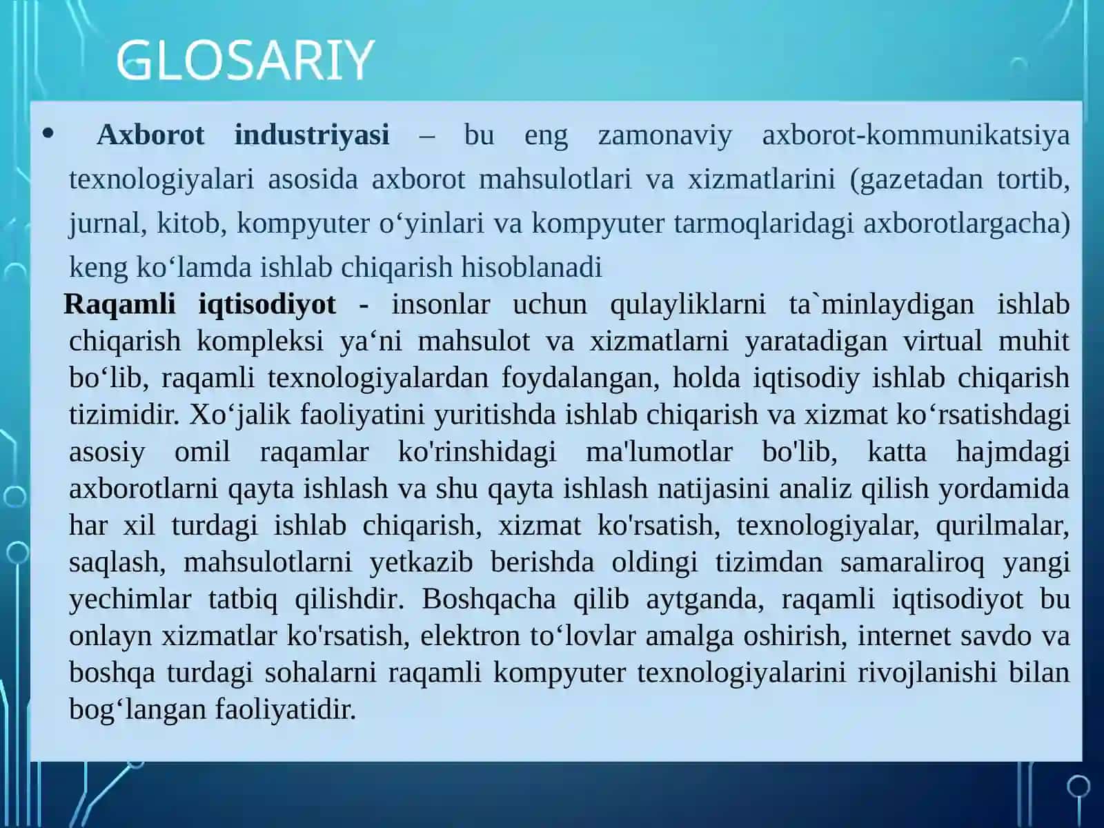 Amaliy fanlar“Informatika”Fan: “Iqtisodiyotda axborot-kommunikatsiyatеxnologiyalari va tizimlari” 2