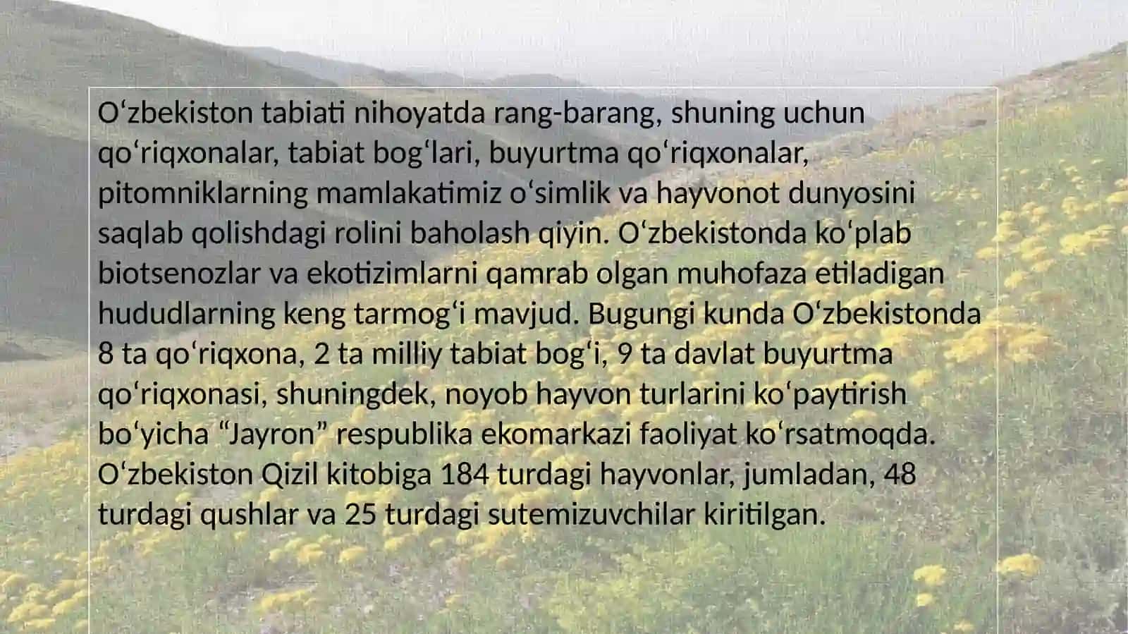 O'zbekistonning qo'riqxonalari 2