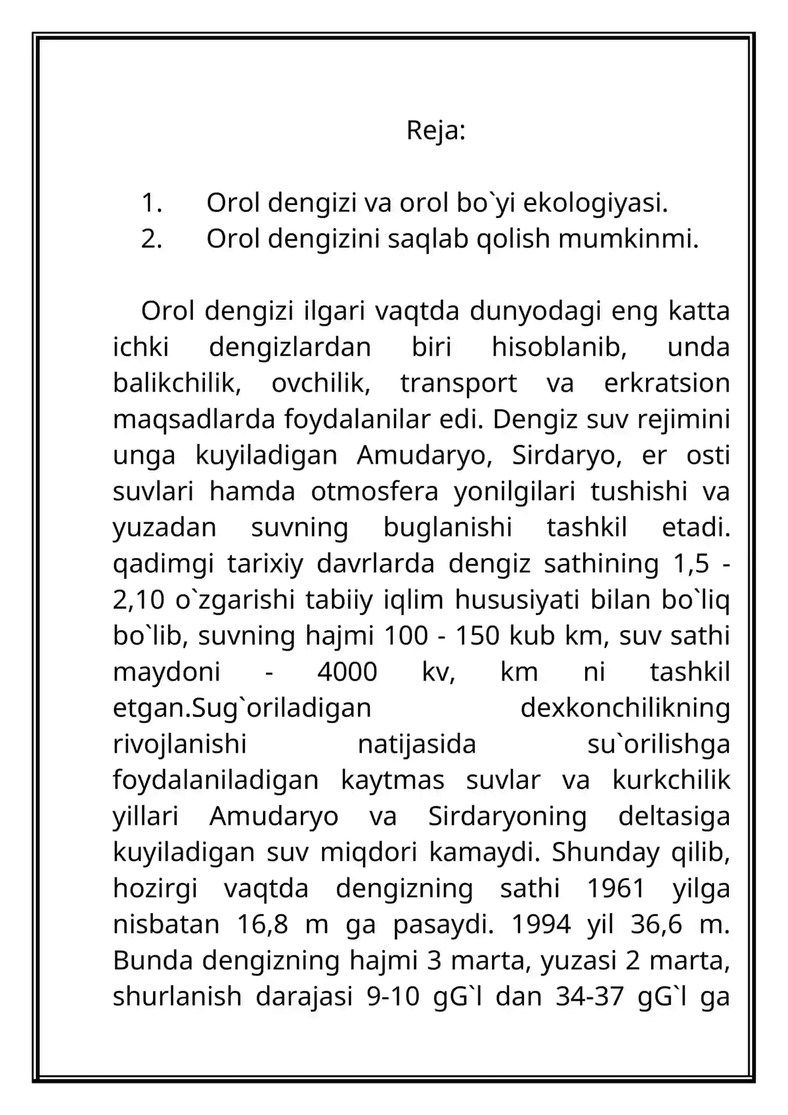 Orol dengizining ekologik ahvoli 2