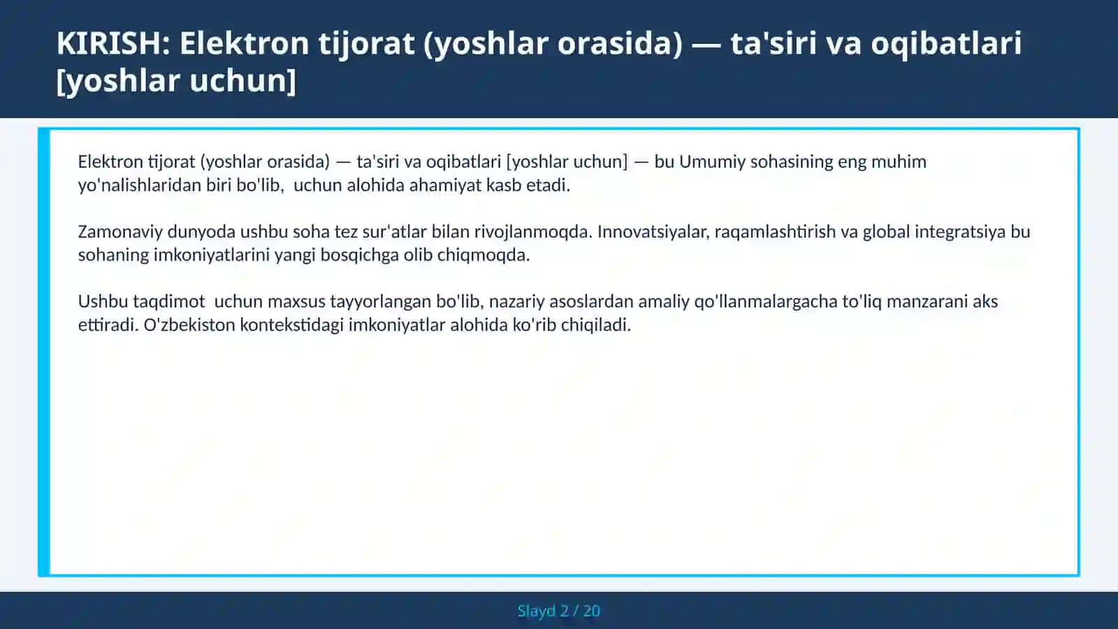 Elektron tijorat (yoshlar orasida) — ta'siri va oqibatlari [yoshlar uchun] 2