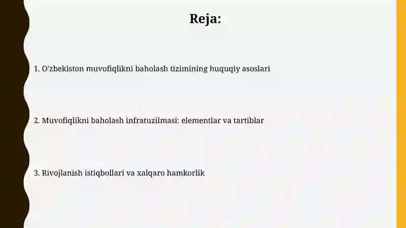 OʻZBEKISTON MUVOFIQLIKNI BAXOLASH TIZIMINING XUQUQIY VA MEʼYORIY ASOSLARI 2