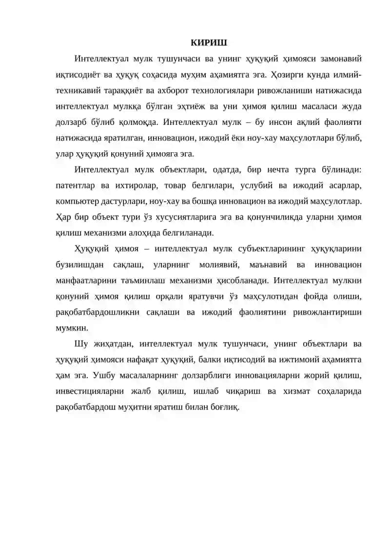 Интеллектуал мулк тушунчаси ва унинг ҳуқуқий ҳимояси 2