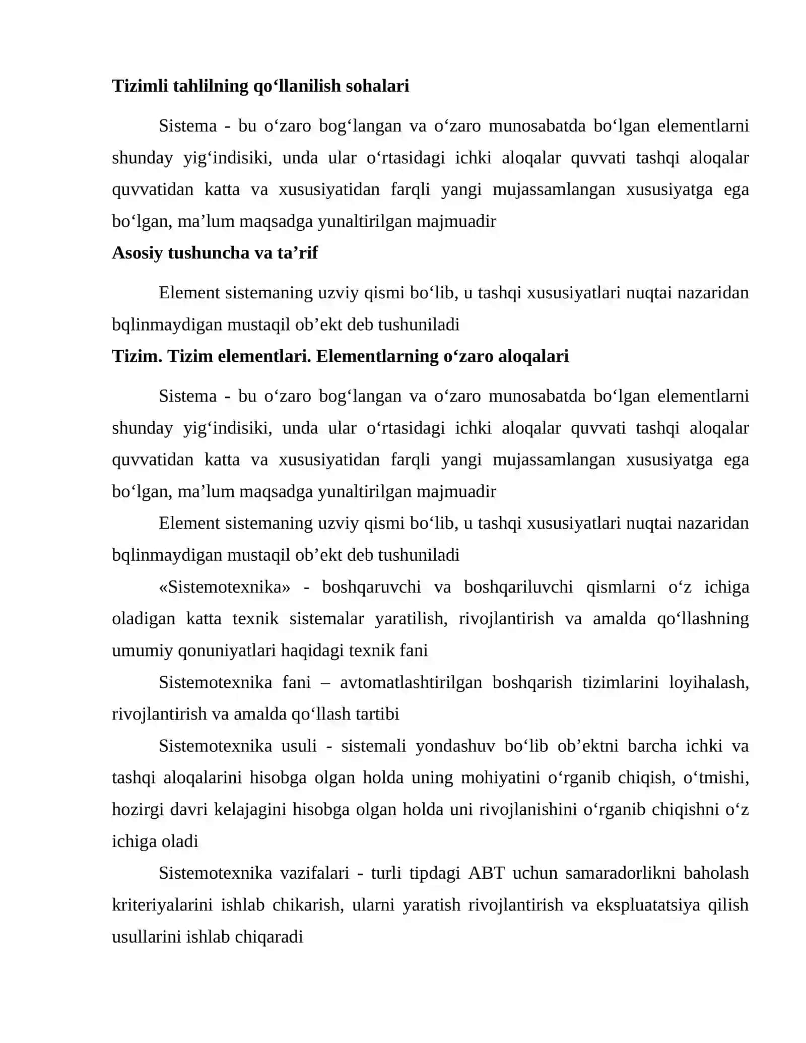 Tizimli tahlilning qoʻllanilish sohalari 2