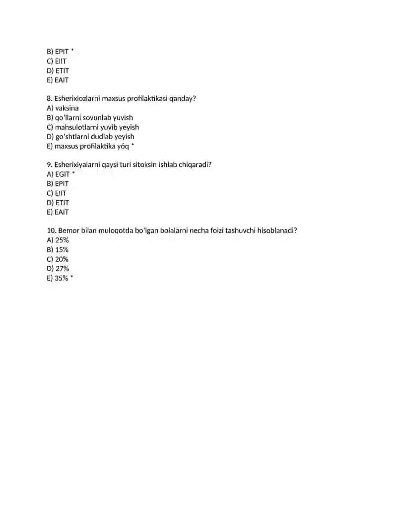 Esherixiozlar test 2