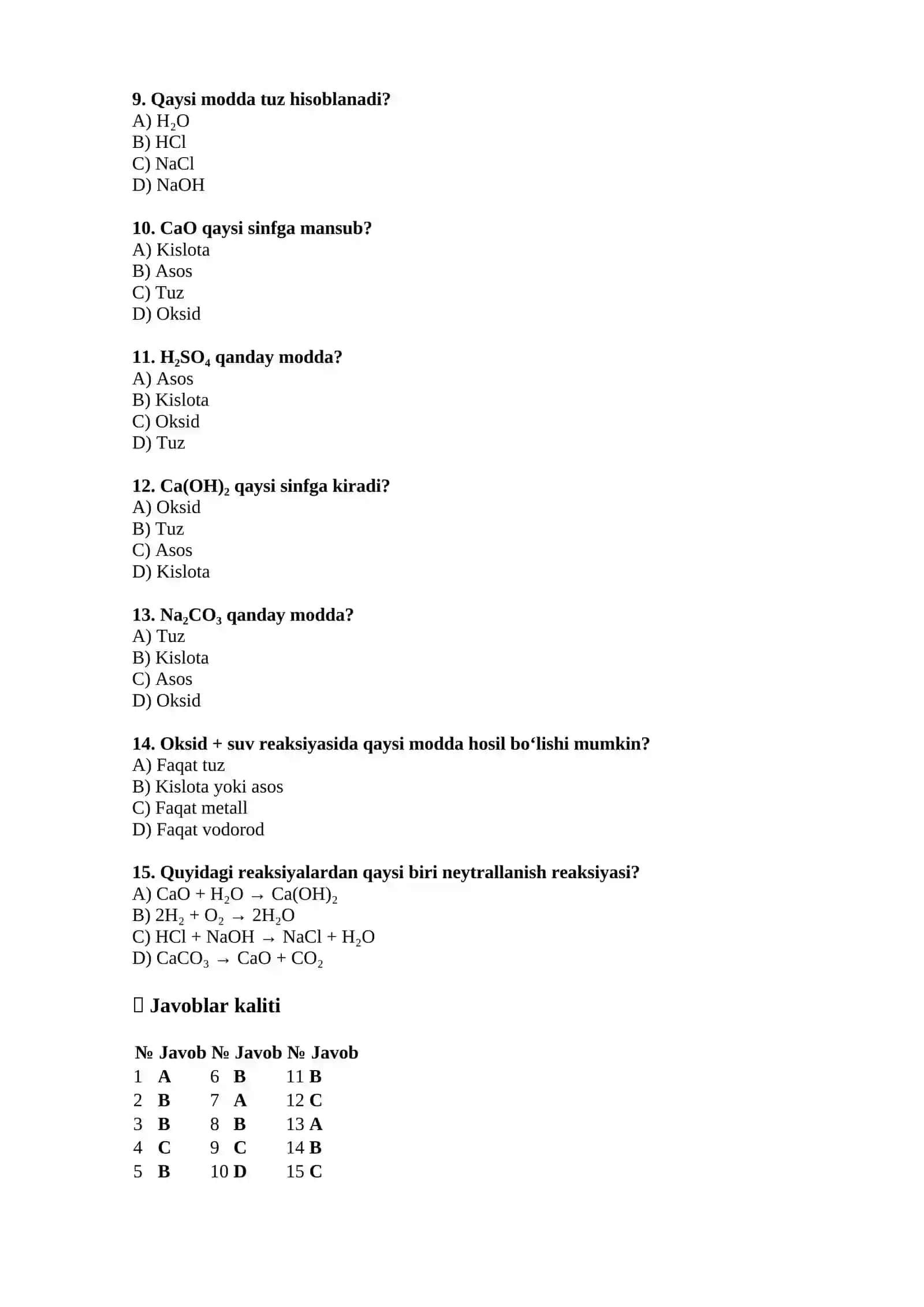 Noorganik birikmalar haqida test 2