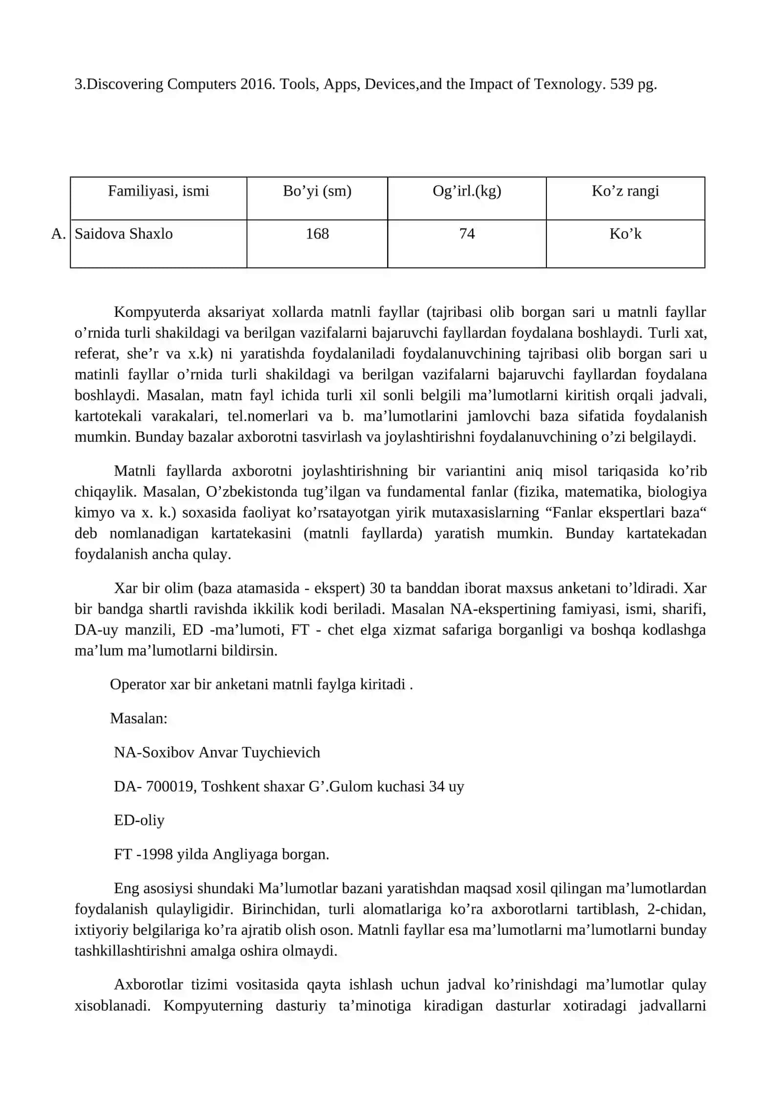 Ma’lumotlar bazasi (MB), ma’lumotlar bazasini boshqarish tizimlari (MBBT) (2 s.) 2