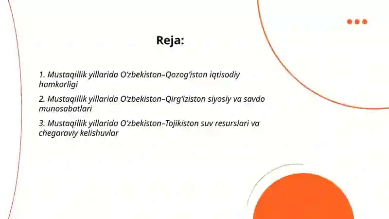 Mustaqillik yillarida Oʻzbekiston qoʻshni davlatlar bilan iqtisodiy, siyosiy munosabatlari 2