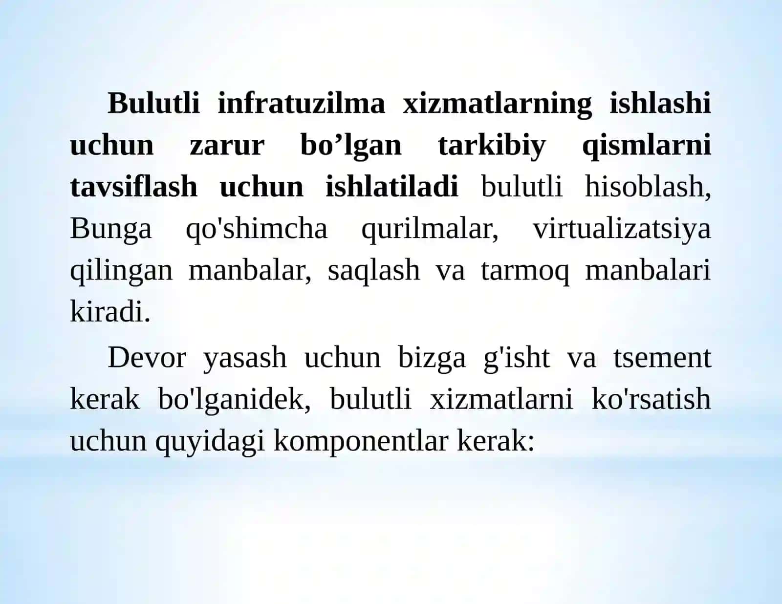 Bulutli infrastruktura taqdim etadigan xizmatlar 2