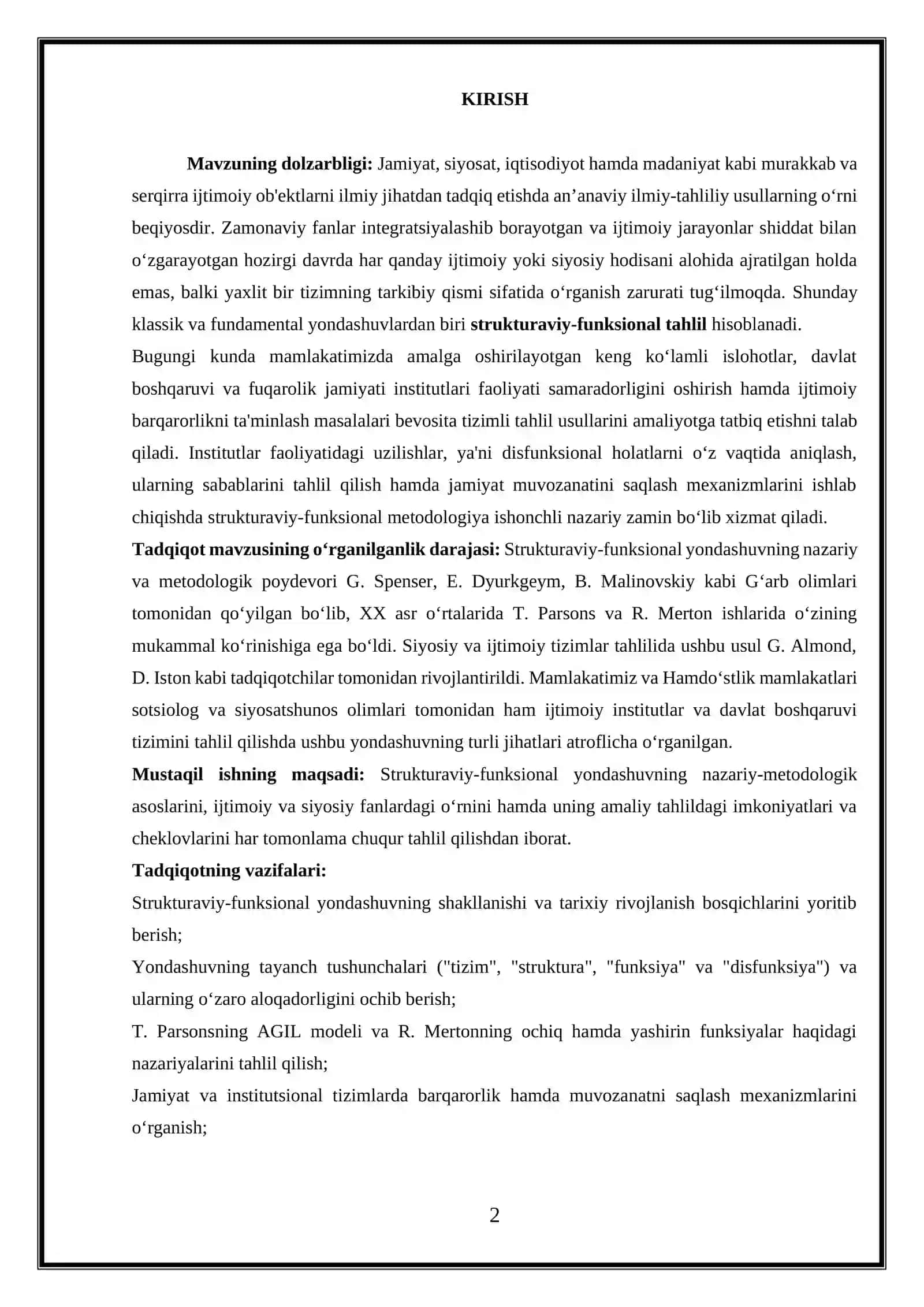 "An’anaviy tahlil usullari: strukturaviy-funksional yondashuvlar" 2
