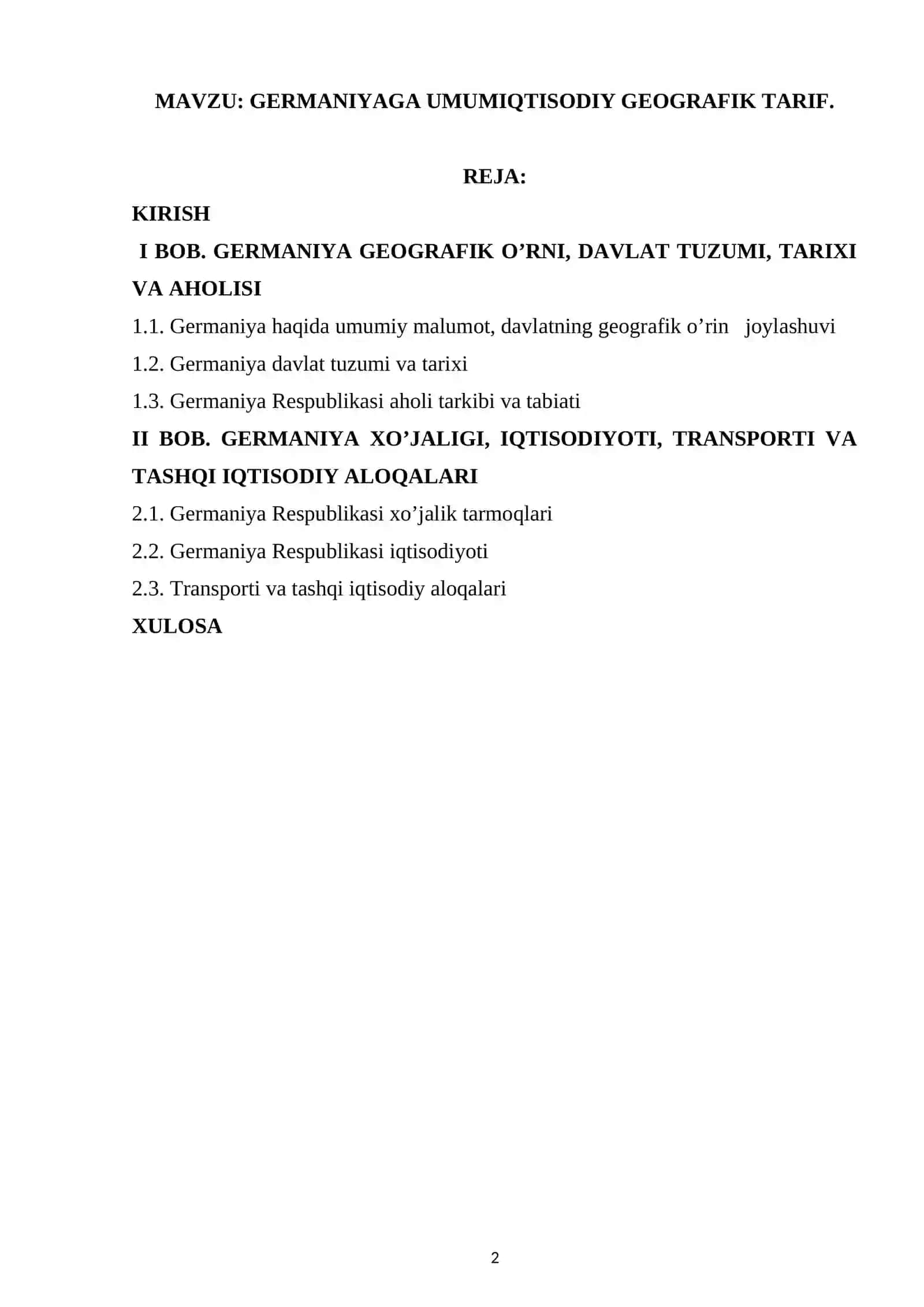 GERMANIYAGA UMUMIQTISODIY GEOGRAFIK TARIF 2