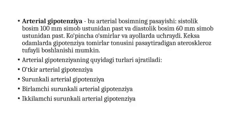 Arterialgipotenziya, ularning turlari, sabablari va rivojlanish mexanizmlari 2