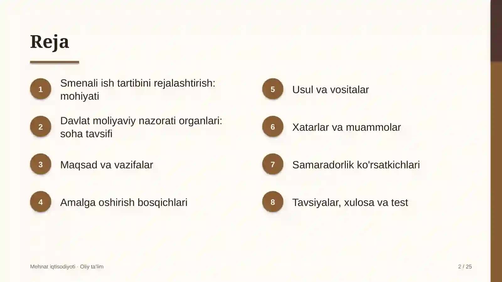Davlat moliyaviy nazorati organlarida smenali ish tartibini rejalashtirish 2