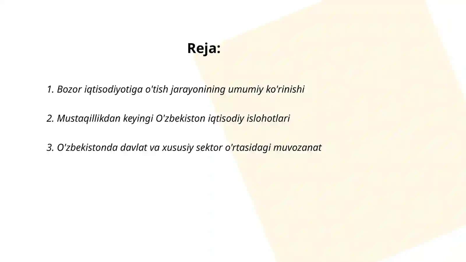 Bozor iqtisodiyotiga o'tish va uning o'zbekistondagi xususiyatlari 2