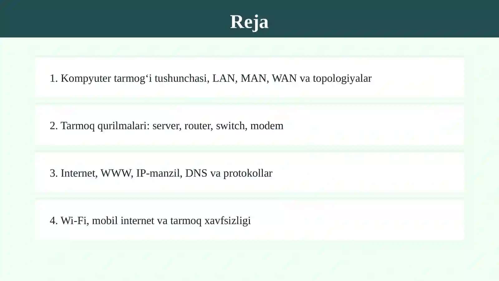 Kompyuter tarmoqlari va internet texnologiyalari 2