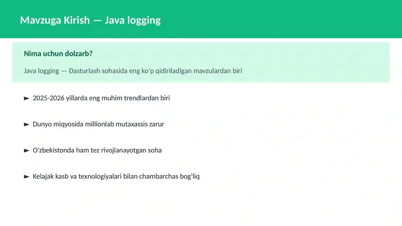DASTURLASH | JAVA VA KORXONA 2