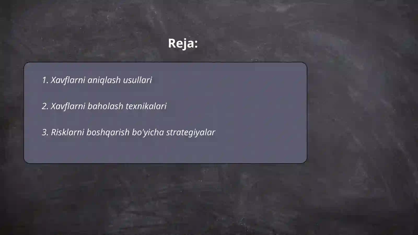 Riskni boshqarish falsafasini rivojlantirish 2