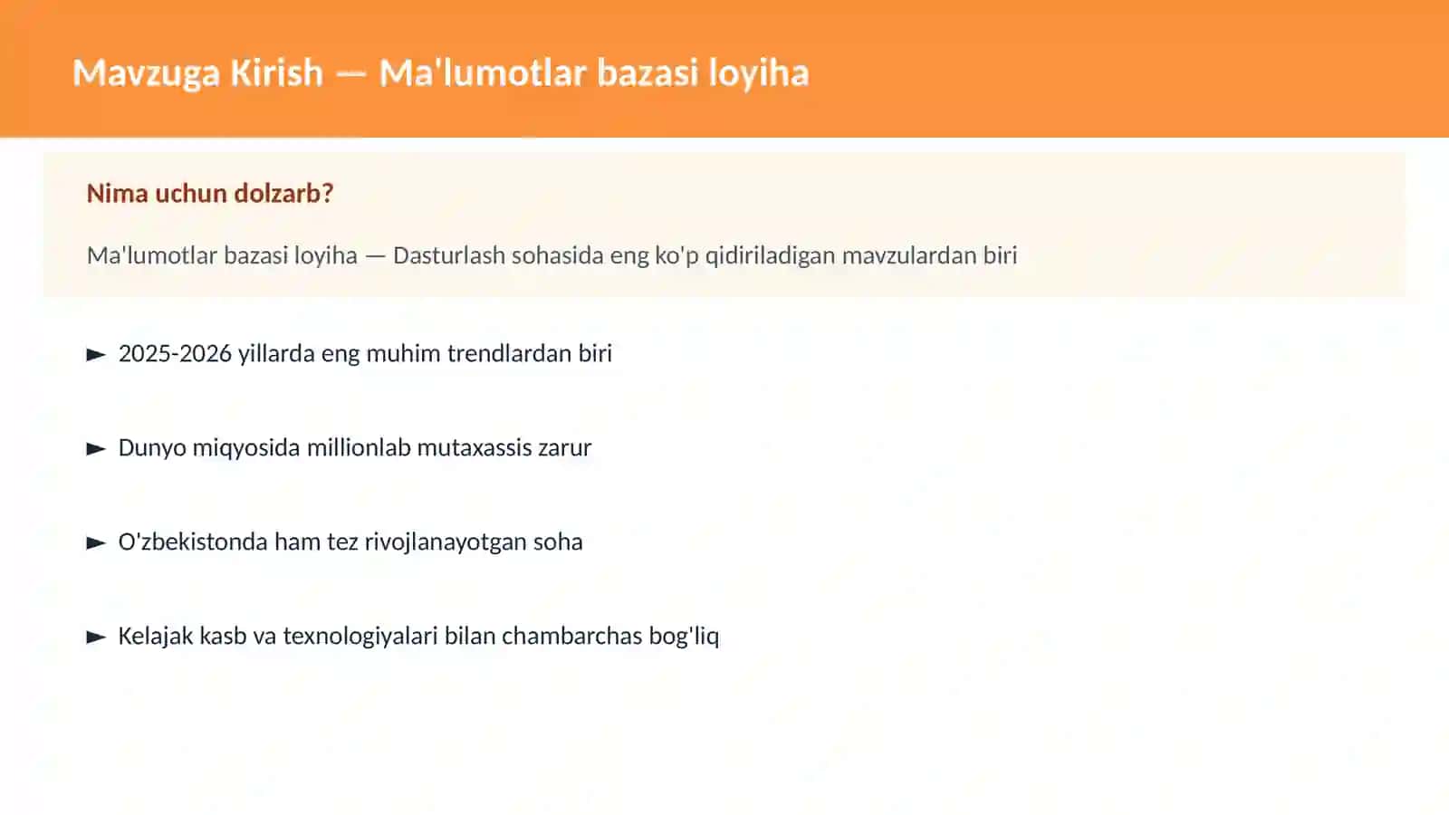 Ma'lumotlar bazasi loyiha 2