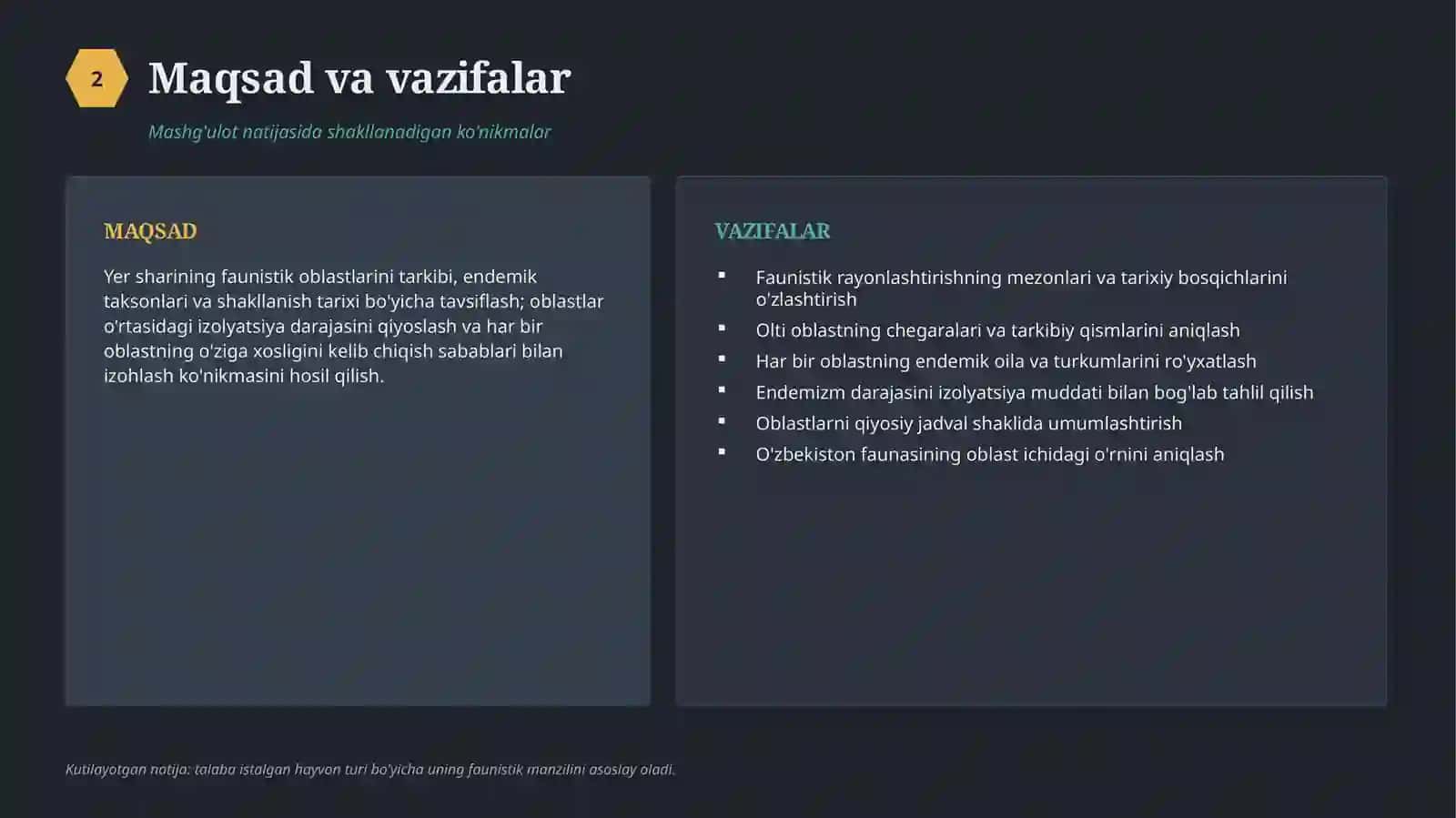 faunistik rayonlarning tarkibi va ularning oziga xos xususiyatlari tahlili 2