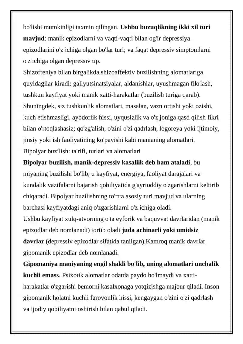 Shizoaffektiv buzilish va bipolyar buzilish 2
