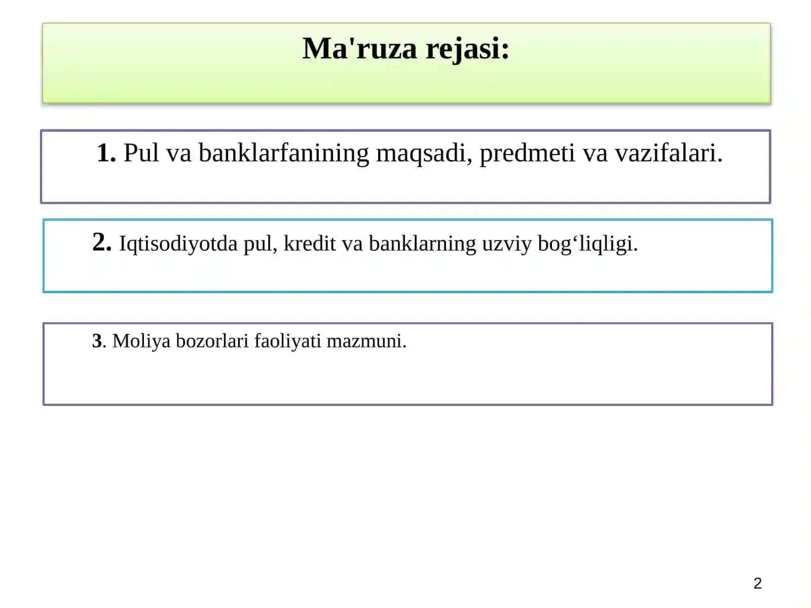PUL VA BANKLAR FANIGA KIRISH 2