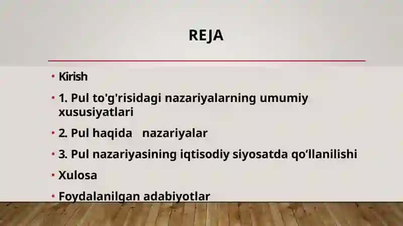Pul togrisida nazariyalar 2