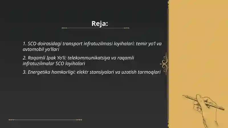 SCO doirasidagi transport infratuzilmasi loyihalari 2