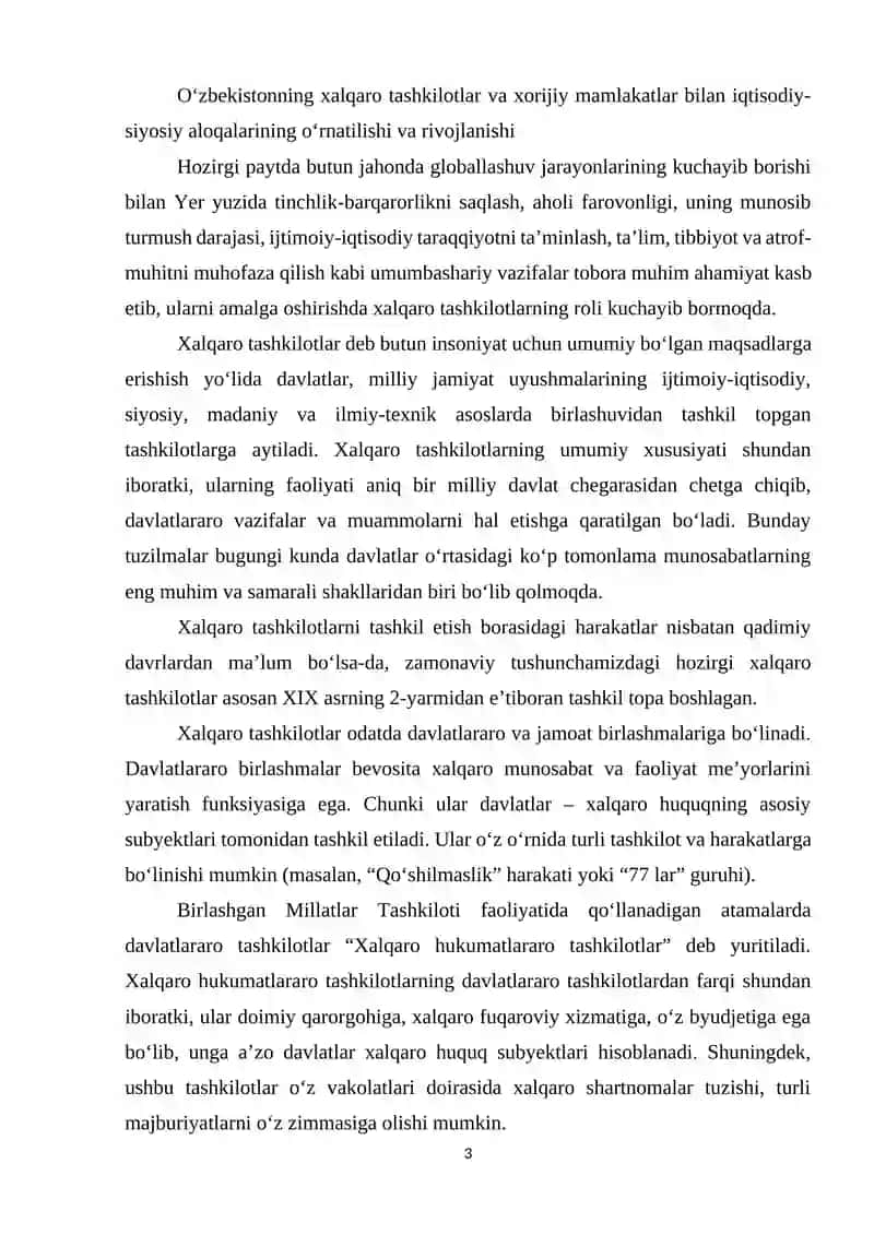 O’ZBEKISTONNING XALQARO TASHKILOTLAR BILAN HAMKORLIK ALOQALARI 2