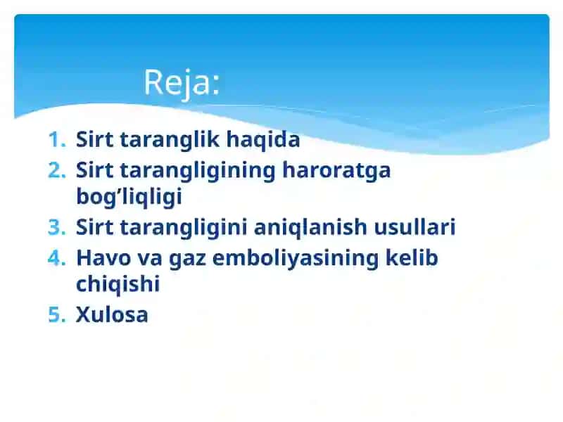 Suyuqliklarning sirttarangligi.Havogaz emboliyasi 2