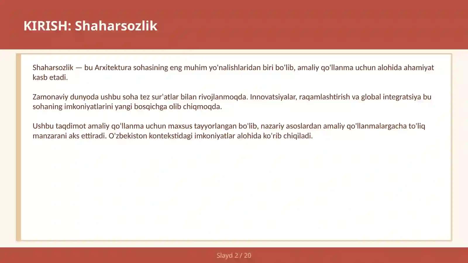 Shaharsozlik 2